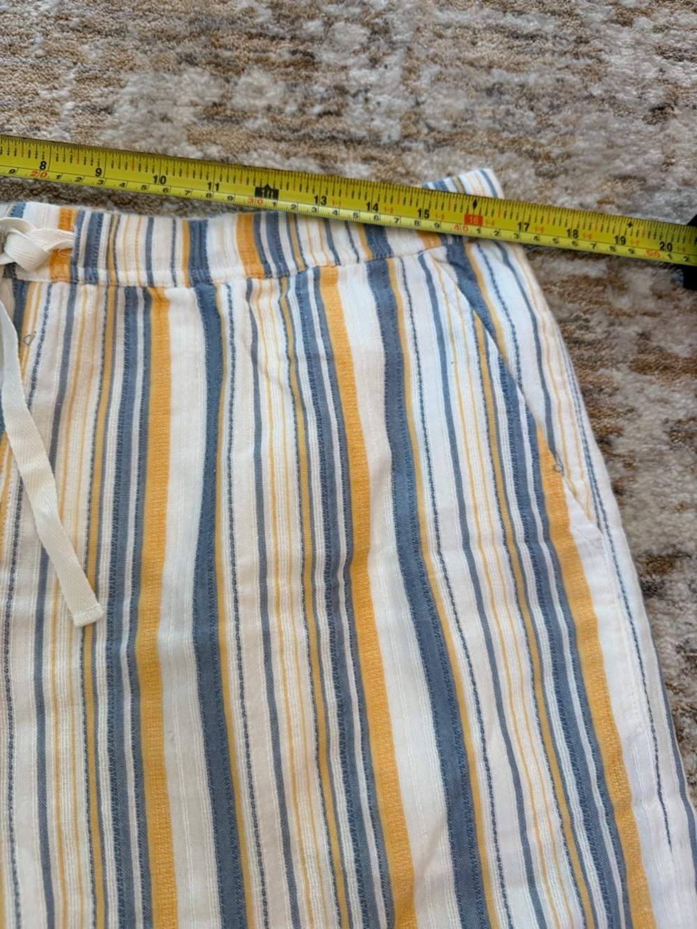 Garnet Hill Striped Drawstring Shorts Yellow Blue White Pockets Women Size L - Picture 7 of 9
